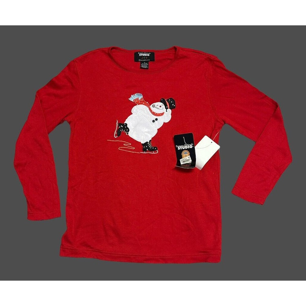 Design Originals Studio Joy SNOWMAN Red Shirt NWT Size S